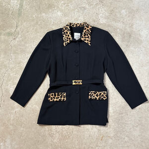 Vintage Joseph Ribkoff Petite Blazer Women's 16 Black Leopard Print Belted